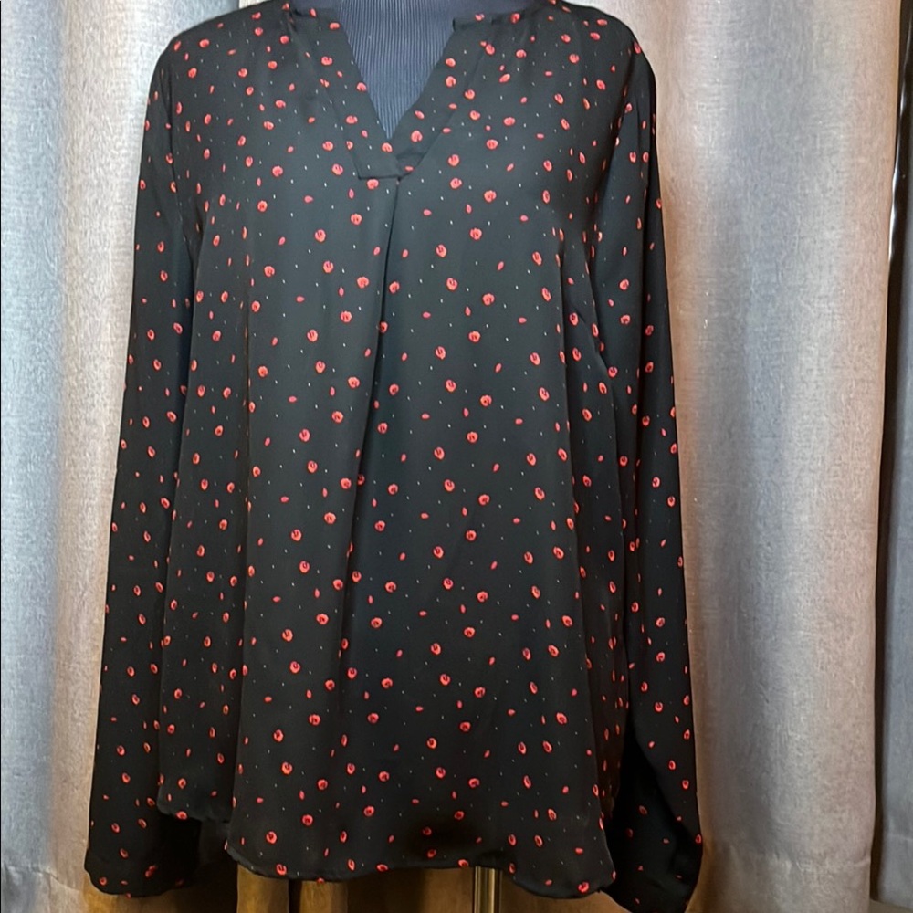 Women's Black and Red Polka Dot Top